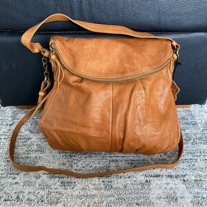 Margot New York Adelle Convertible Hobo Bag Purse in Camel Brown Leather